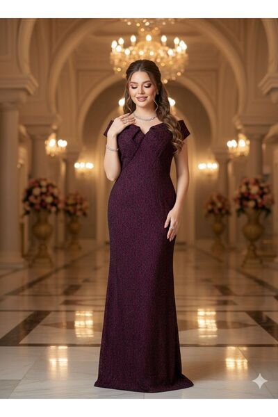 tasmim kian Long evening dress with a plunging neckline and crystal embellish...