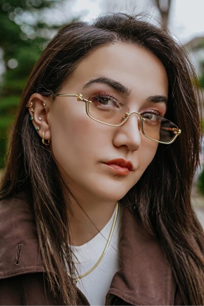 Stil Noktası Gold Metal Frame Amber Glass Uv400 Protection Sunglasses