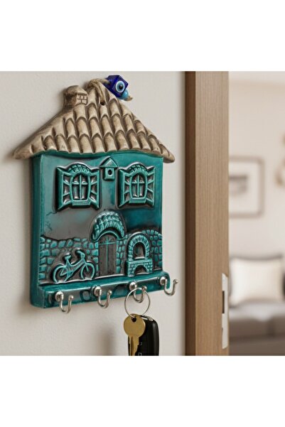 sharp&art DEKORATİF ANAHTAR ASKISI, TURKUAZ SERAMİK KABARTMA DESEN 18-25 cm)