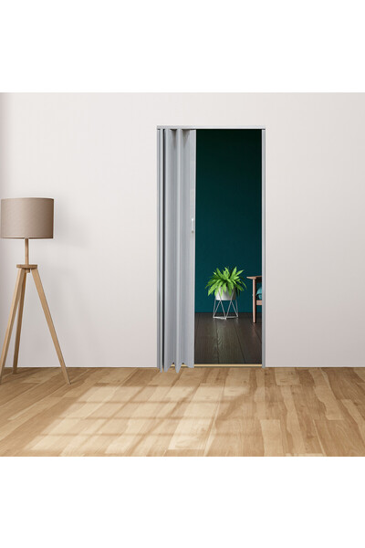 ENLIS Beyaz Ahşap Dokulu Akordiyon Kapı 85x203 cm PVC Katlanır Banyo Oda Kapısı