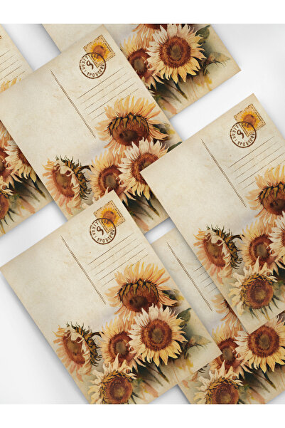 Henno A6 (10,5x14,8 cm) 6’lı Tek Desen Vintage Ayçiçeği / Günebakan Scrapbook...