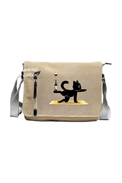 Minga London Beige Yoga Cat Messenger Bag -Mingalondon