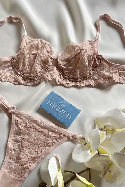 MAİZEN Powder Color Non-Cupped Underwire Lace Bra Set