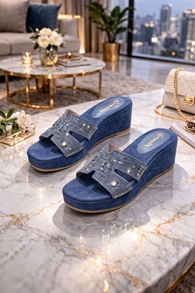 mothers dream Luxury Crystal Wedge Platform Sandals