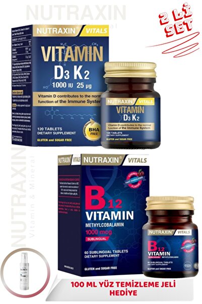Nutraxin B12 Vitamini 60 Çiğneme Tableti + D3K2 Vitamini 120 Tablet + 100ml Y...