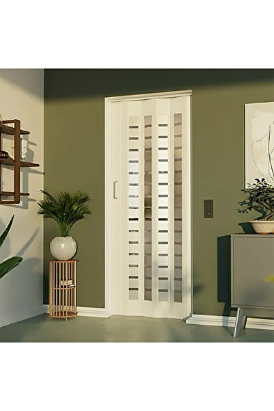 ENLIS Camlı Akordiyon Kapı Beyaz 85x205 cm PVC Katlanır Oda Bölme Banyo Kapısı