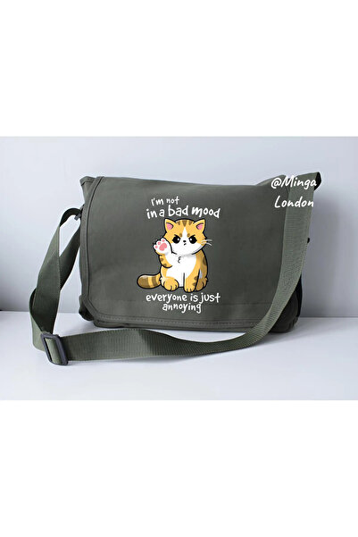 Minga London Khaki Bad Mood Printed Messenger Bag -Mingalondon