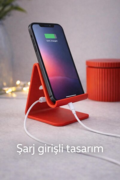 Modelia3D Kırmızı Renk Telefon&Tablet Standı-Şarj Destekli Masa Standı