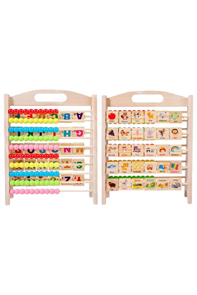 PlayFun Jucarie educativa Abac cu Alfabet si Animale lemn