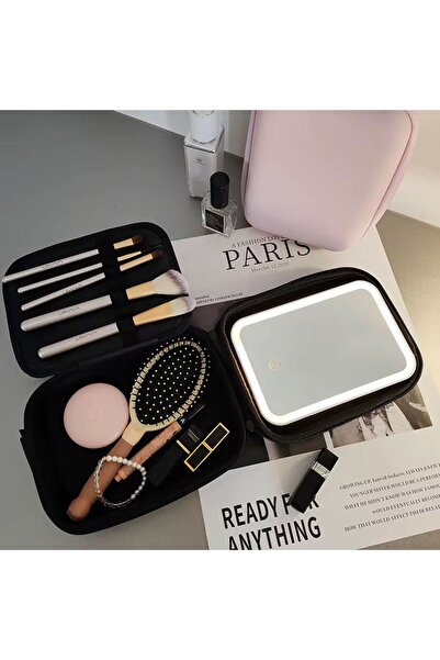 victiny Portable Travel Makeup Bag with LED Lighted Mirror Pink/Cream