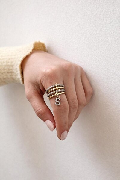 Charmist 14K Çelik Üzeri Altın Kaplama 4 Sıralı Gold Gümüş Harfli Sipiral Yüz...