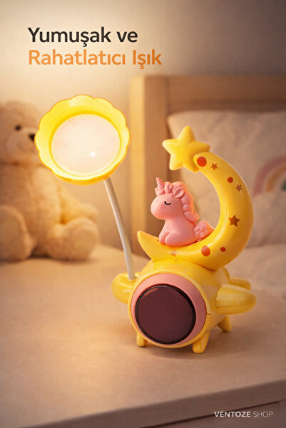 Ventoze Dekoratif Ay Unicorn Gece Lambası | Çocuk ve Bebek Odası Işıklı Biblo...