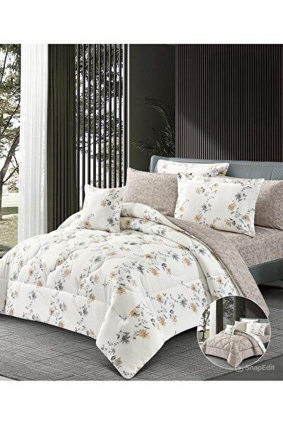 sadir Golden Luxury Cotton Duvet Set - Double 8 Pieces