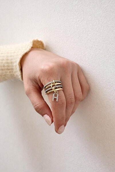 Charmist 14K Çelik Üzeri Altın Kaplama 4 Sıralı Gold Gümüş Harfli Spiral Yüzü...