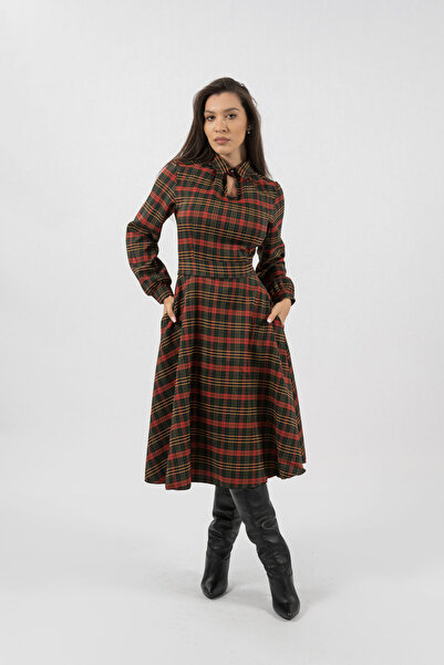 Gorgeaux Tyla Red Brown Checkered Dress - XXXL