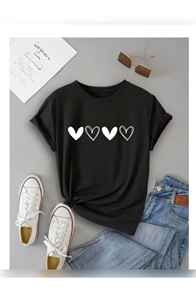 TİMİSİVA Unisex Oversized Sanatsal Printed Crew Neck Short Sleeve Black T-Shirt