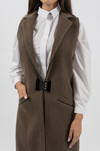 Gorgeaux Zaria Elegant Brown Fabric Vest - M