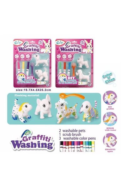 PlayFun Set creativ de desen ArtGreco Desen, 2 figurine animale, 3 markere co...