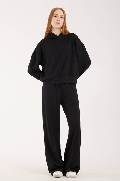 Disela Modal Fabric Hooded High Waist Wide Leg Sweatpants Set