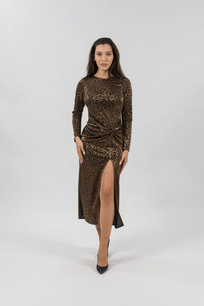 Gorgeaux Brown Leopard Print Dress with Slit Yasmin - XXL
