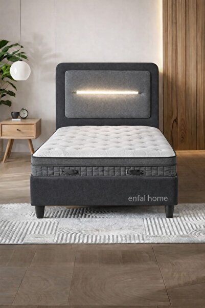 Enfal YATAK BLACKBERY TEK KİŞİLİK SANDIKLI IŞIKLI BAZA +Full ortopedik pedli ...
