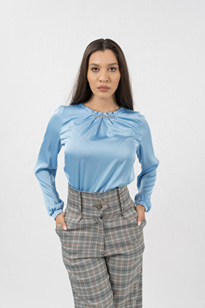 Gorgeaux Bluză Cecilia din mătase albastră - 4XL (48)