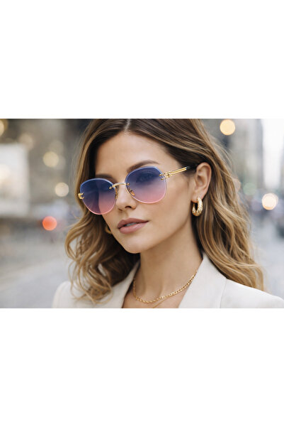 Révano Women's Rimless Oversized Sunglasses with Gradient Lenses & Gold Metal...