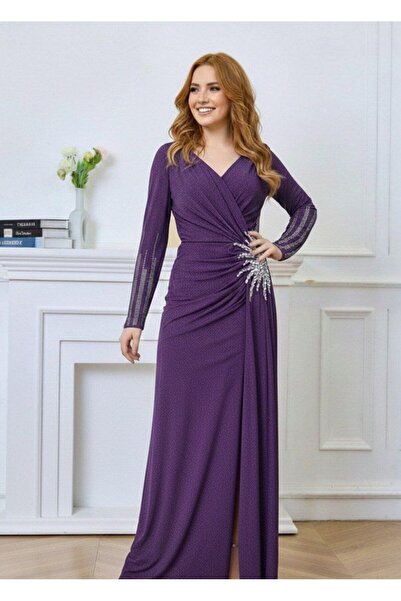 alqarat "Nova" Draped Gown with Side Crystal Embellishments