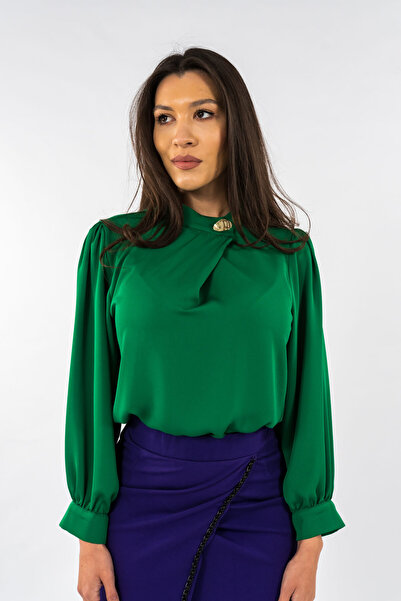 Gorgeaux Bluză Verde Smarald cu Detaliu la Gât - XXL(44)