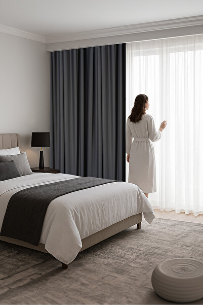 MERYKAR HOME COLLECTİON 1.Kalite Işık Geçirmez FÜME-ANTRASİT Blackout Karartm...