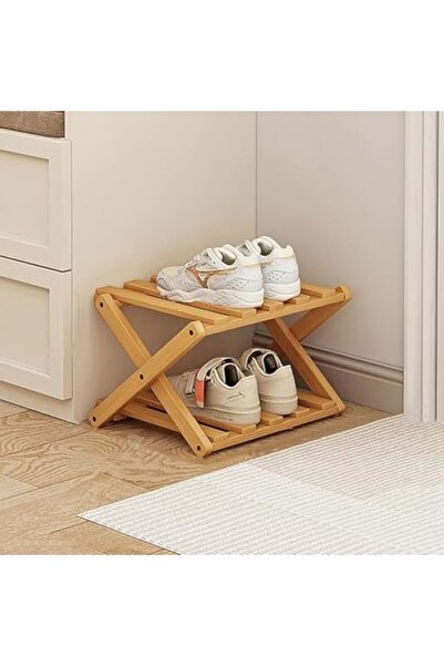 markentegra Katlanabilir 2 Katlı Bambu Ayakkabı Rafı