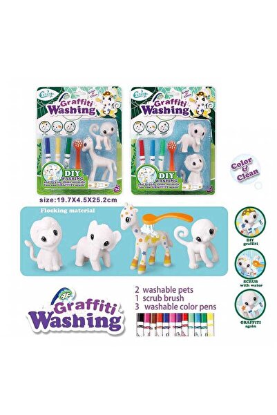 PlayFun Set creativ de colorat – 2 figurine de animale, 3 markere colorate, p...