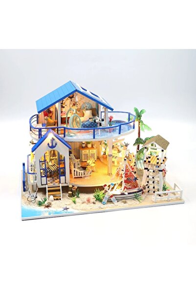 PlayFun Casa de Păpuși DIY Coastal Dream House, kit cu lumini, tematica marină