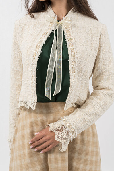 Gorgeaux Elegant Cream Jacket with Appliques - XXL