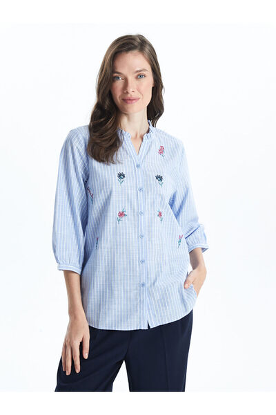 LC Waikiki Özmarka New Season Collarless Striped Poplin Women's Shirt