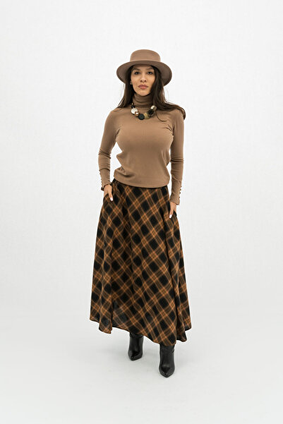 Gorgeaux Betty Brown Checkered Skirt - XL(42)