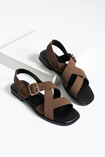 diclepolat Women's Brown Suede Sandals Comfortable Flat Sole Casual Summer Cr...