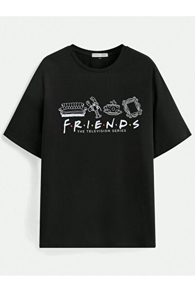 Vordevia Μπλουζάκι Friends με στάμπα σε μαύρο χρώμα, Oversize Unisex, Βασικό,...