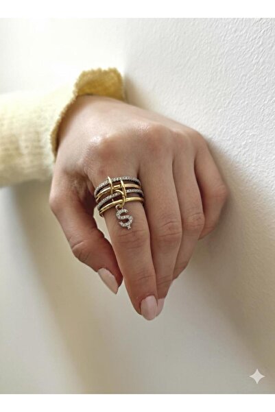 Charmist 14K Çelik Üzeri Altın Kaplama 4 Sıralı Gold Gümüş Harfli Spiral Yüzü...