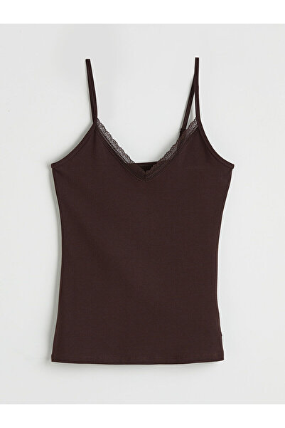 LC Waikiki Peak New Season V-Neck Lace Detailed Strap Women's Tank Top