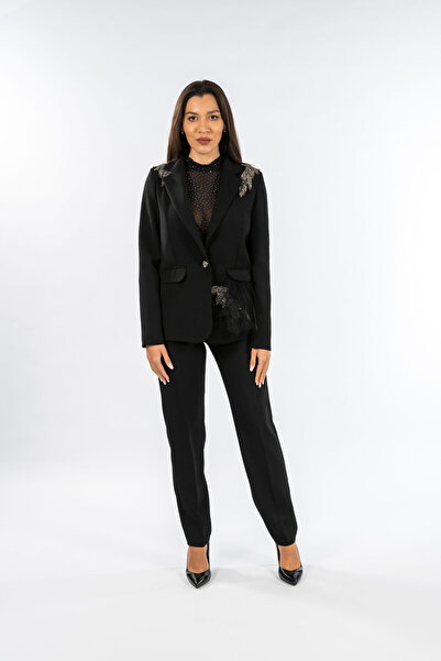 Gorgeaux Elegant Black Suit Jacket Pants and Transparent Top Irina - L(40)