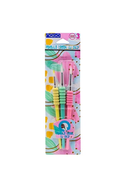 PlayFun Pensule Desen Pastel 3 Bucăți Vârf Teșit