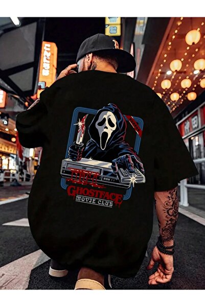 Vordevia Tricou unisex oversize negru cu imprimeu Ghost Face, tricou de zi cu...
