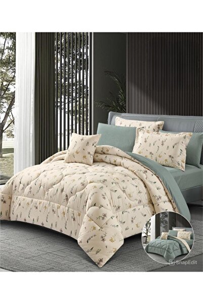 sadir Golden Luxury Cotton Duvet Set - Double 8 Pieces
