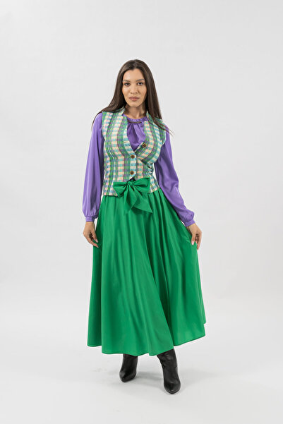 Gorgeaux Elegant Green Suit Skirt Blouse and Vest Maia - M