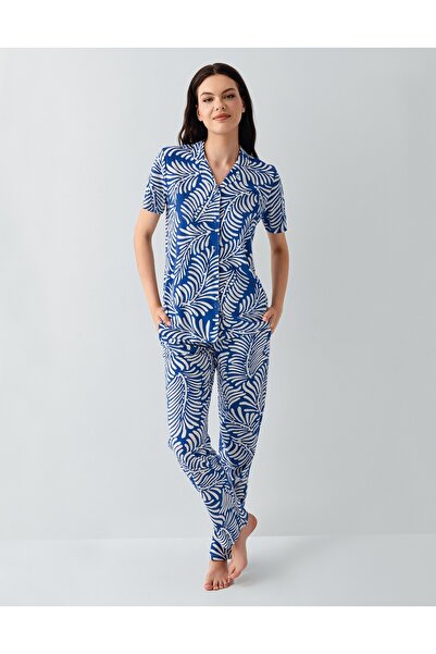 Arnetta Women's Modal-Cotton V-Neck Buttoned Short Sleeve Pajama Set