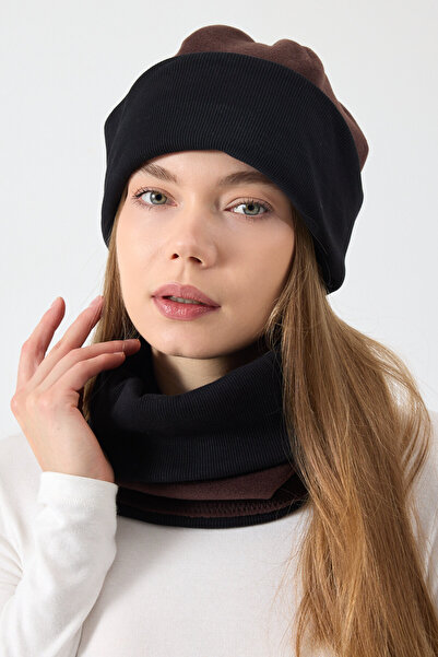 Butikgiz Women's Brown Fleece Outer Layer, Black Cotton Inner Layer, Double C...