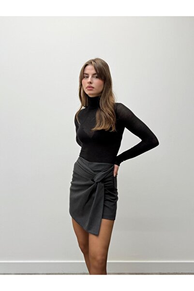 Maldia Shop Icon Knot Detailed Anthracite Short Skirt