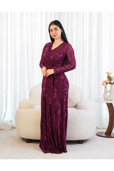 DVNA Velvet maxi evening dress with an embossed pattern - in royal burgundy
