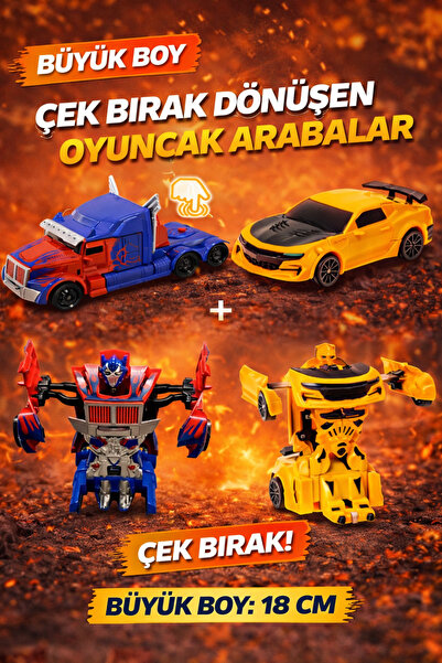 Realx Oyuncak Çek Bırak Çarpışan Robota Dönüşen 2'li Transformers Arabalar